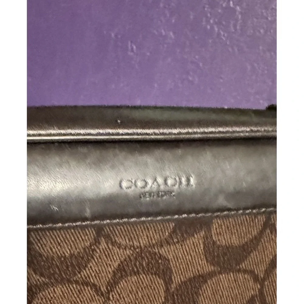 Coach Double Zip Travel Organizer Signature Canvas Brown Bag Case Clutch Rare